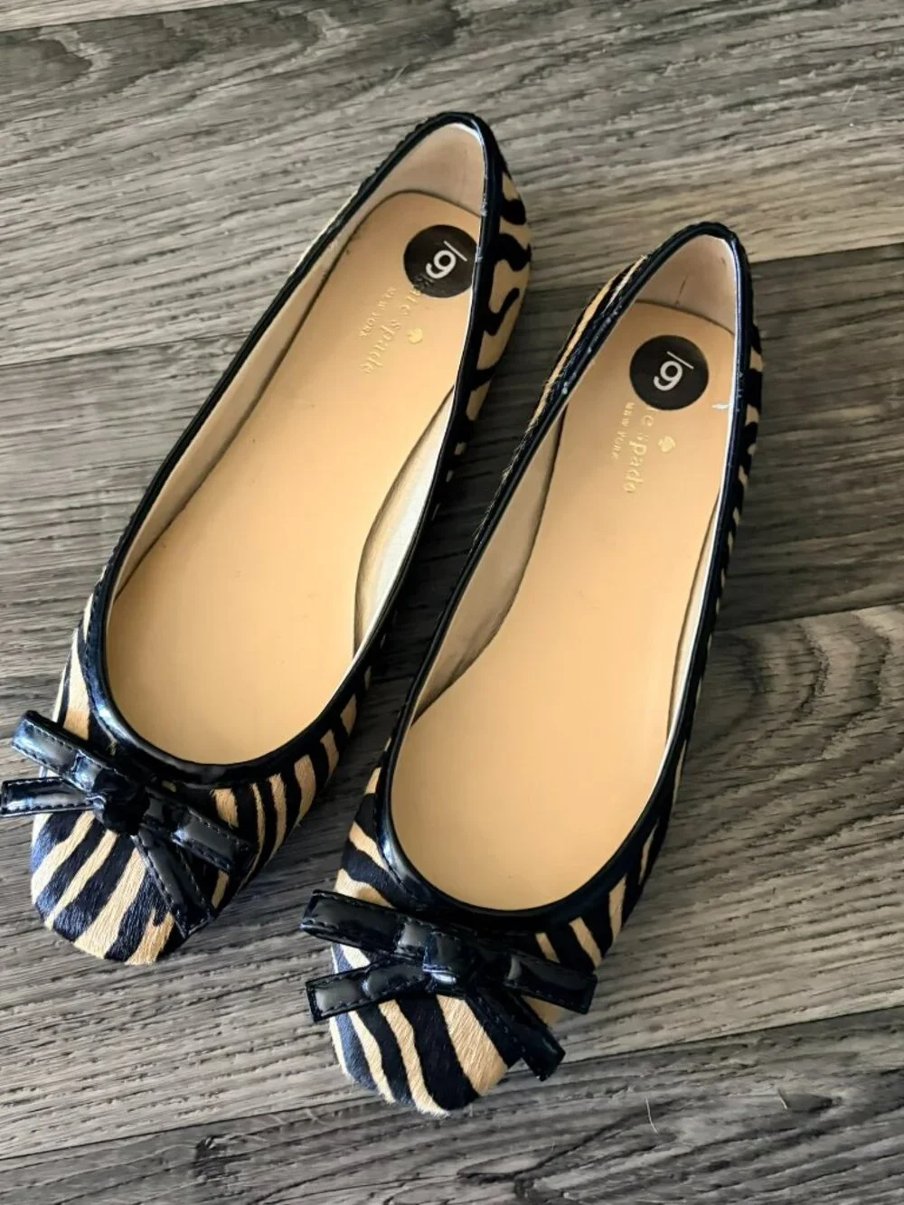 Kate Spade Zebra Print Black Bow Flats Size 6
